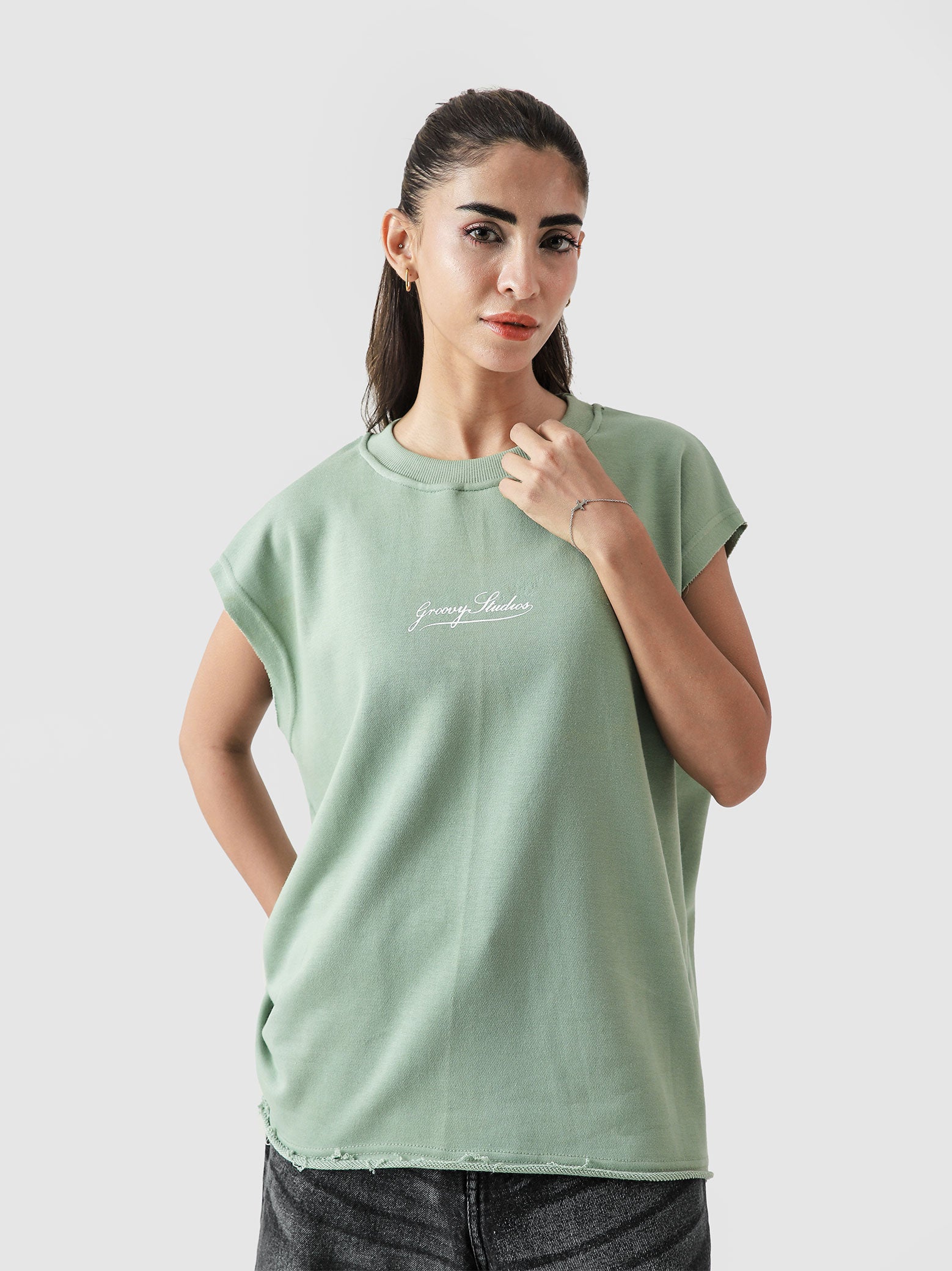 WORLDWIDE mint green sando product detail back graphic print Pakistan – GROOVY
