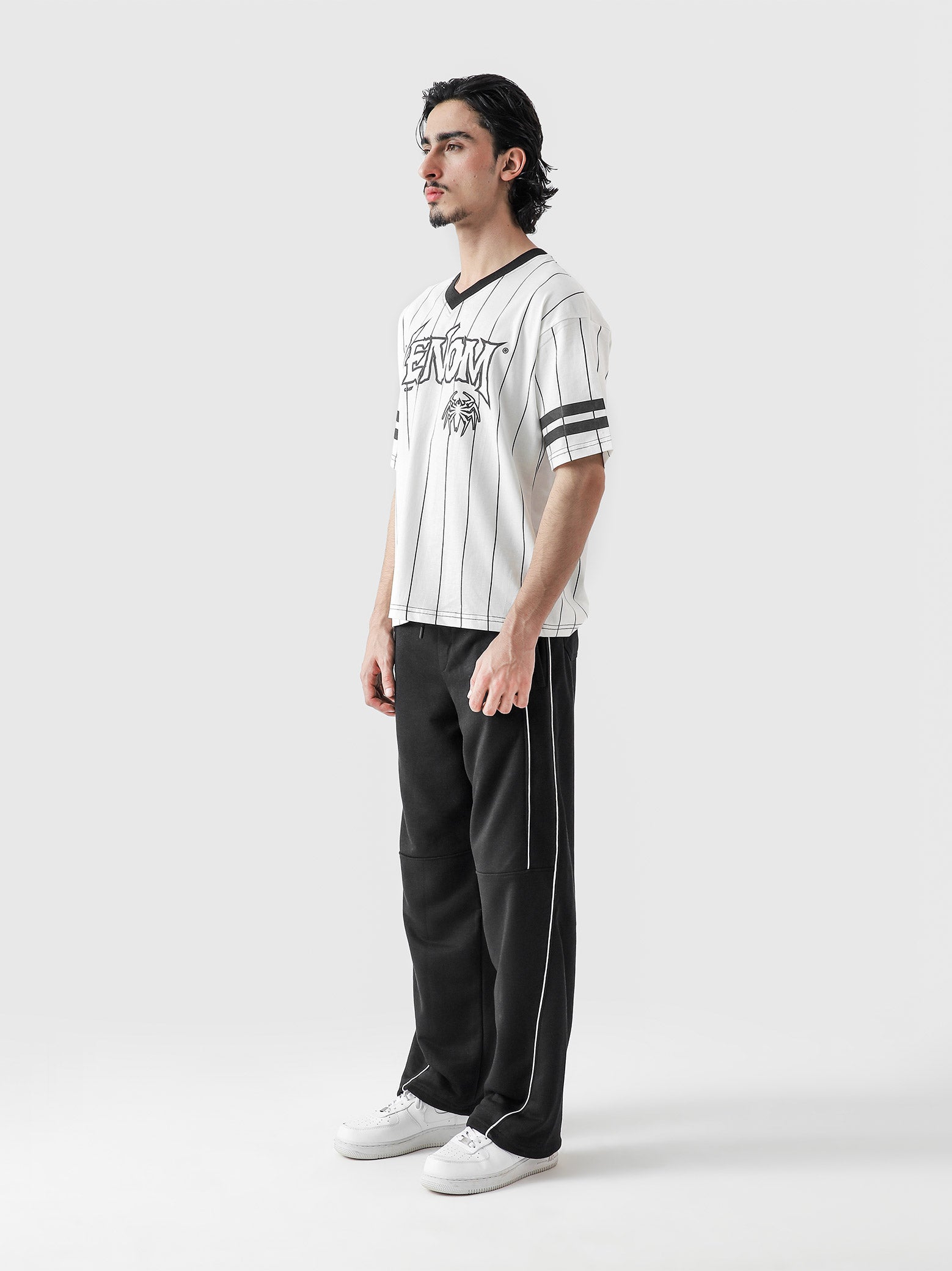 VENOM jersey white flat lay oversized pinstripe graphic Pakistan – GROOVY
