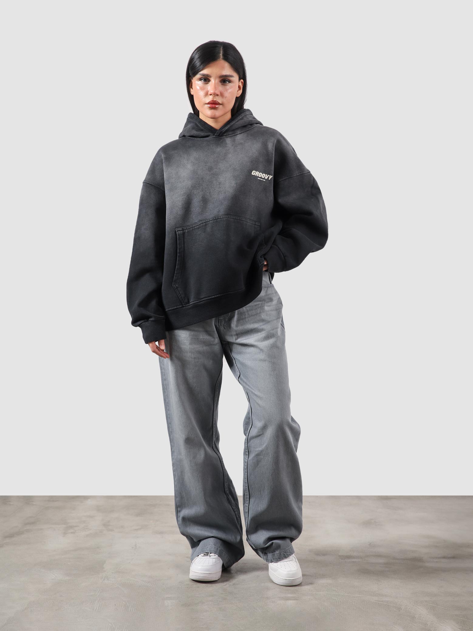 Fade washed hoodie flat lay vintage fade wash 320 GSM fleece Pakistan – GROOVY