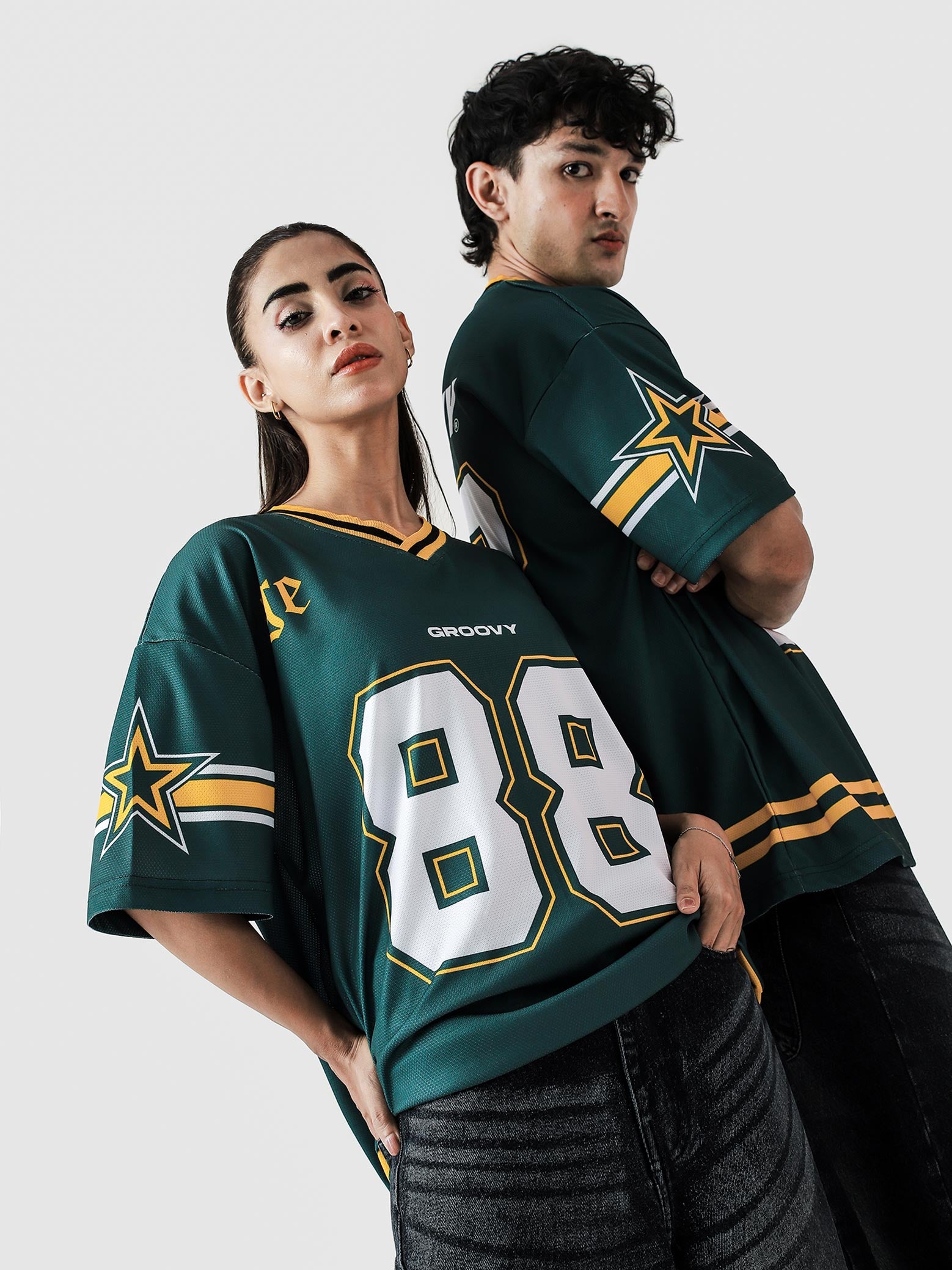 88 Athletics jersey male model half body front graphic detail racing green Pakistan – GROOVY