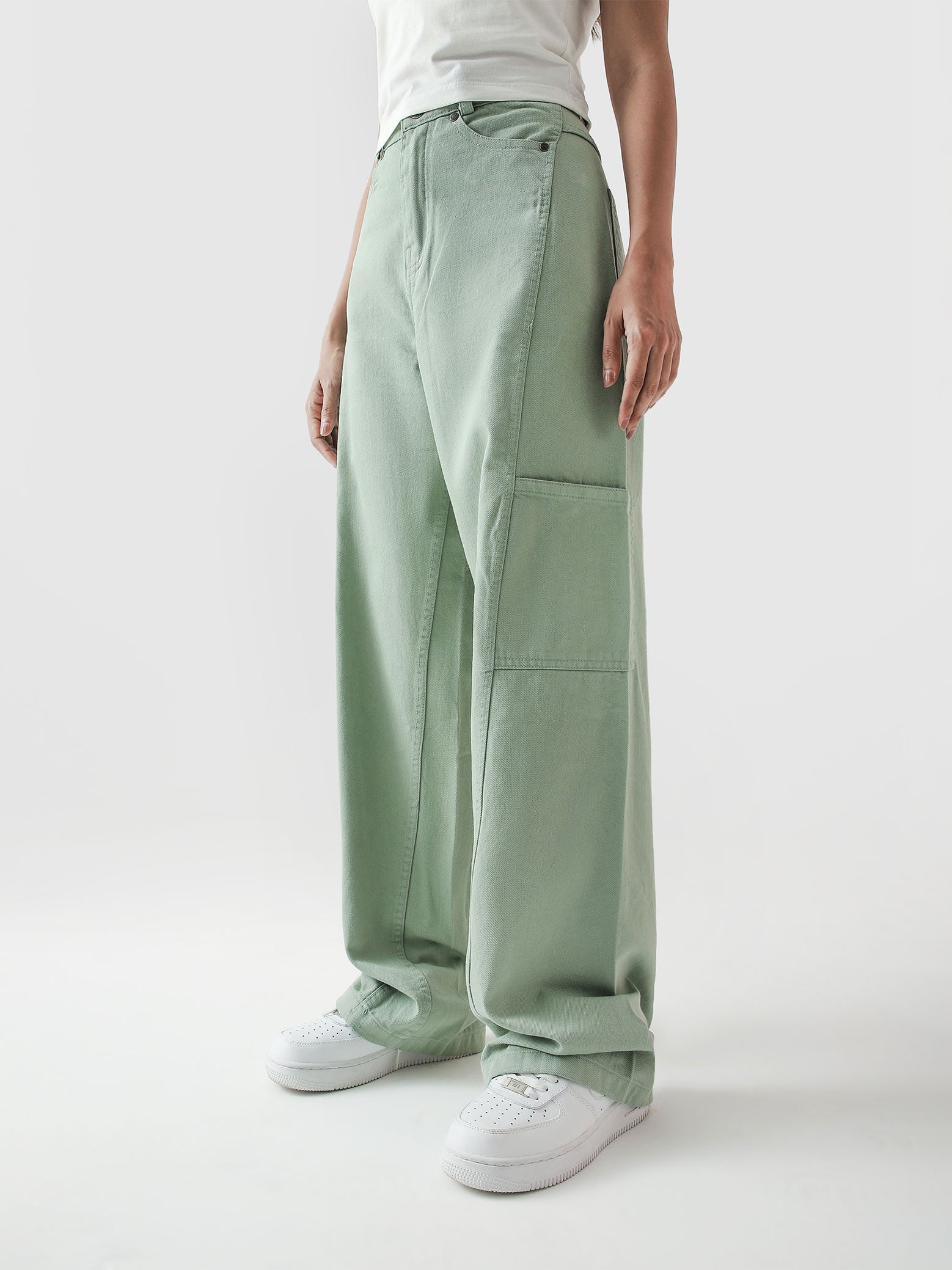 Utility V1 mint green cargo pants flat lay wide leg cargo Pakistan – GROOVY
