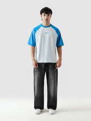 CORE tees electric blue raglan male model outdoor lifestyle Pakistan – GROOVY