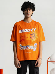 Racing Orange Tee Male Model Front View – The Final Dance – GROOVY Pakistan