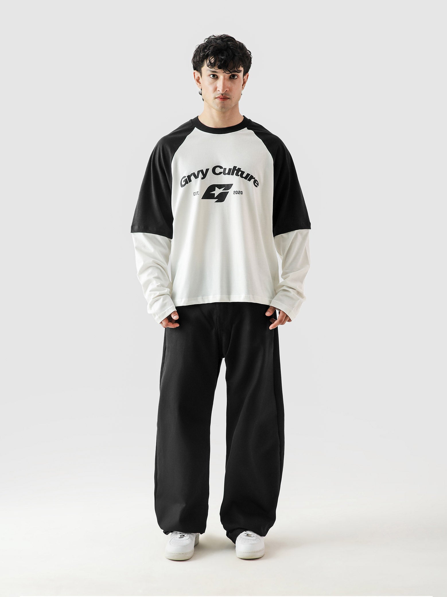 ROLLER TEE male model outdoor lifestyle shot raglan streetwear Pakistan – GROOVY