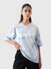 Allover GRVY frost blue tee additional lifestyle angle Pakistan – GROOVY