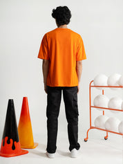 Racing Orange Tee Female Model Front View – The Final Dance – GROOVY Pakistan