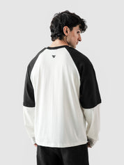 ROLLER TEE flat lay black white built-in layered raglan Pakistan – GROOVY