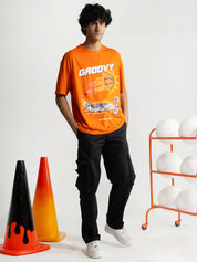 Racing Orange Tee Male Model Back View – The Final Dance – GROOVY Pakistan