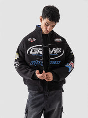 Racer jacket couple lifestyle shot black moto outerwear Pakistan – GROOVY