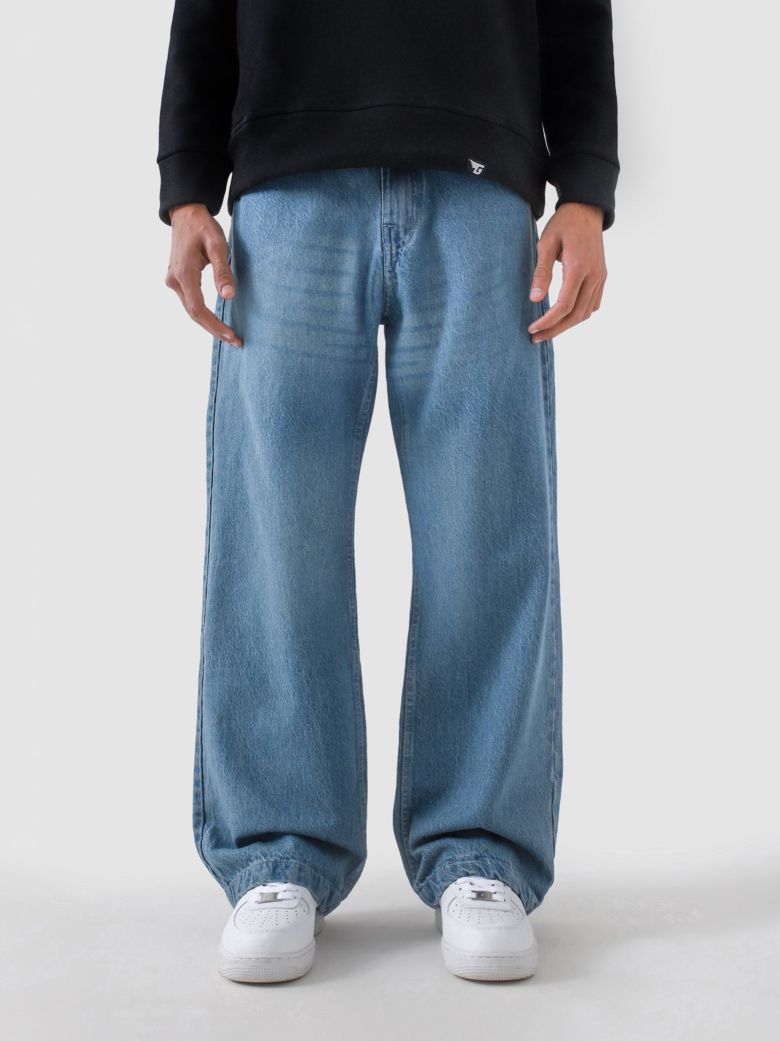 CORE denim washed blue baggy jeans male model full body front view Pakistan – GROOVY