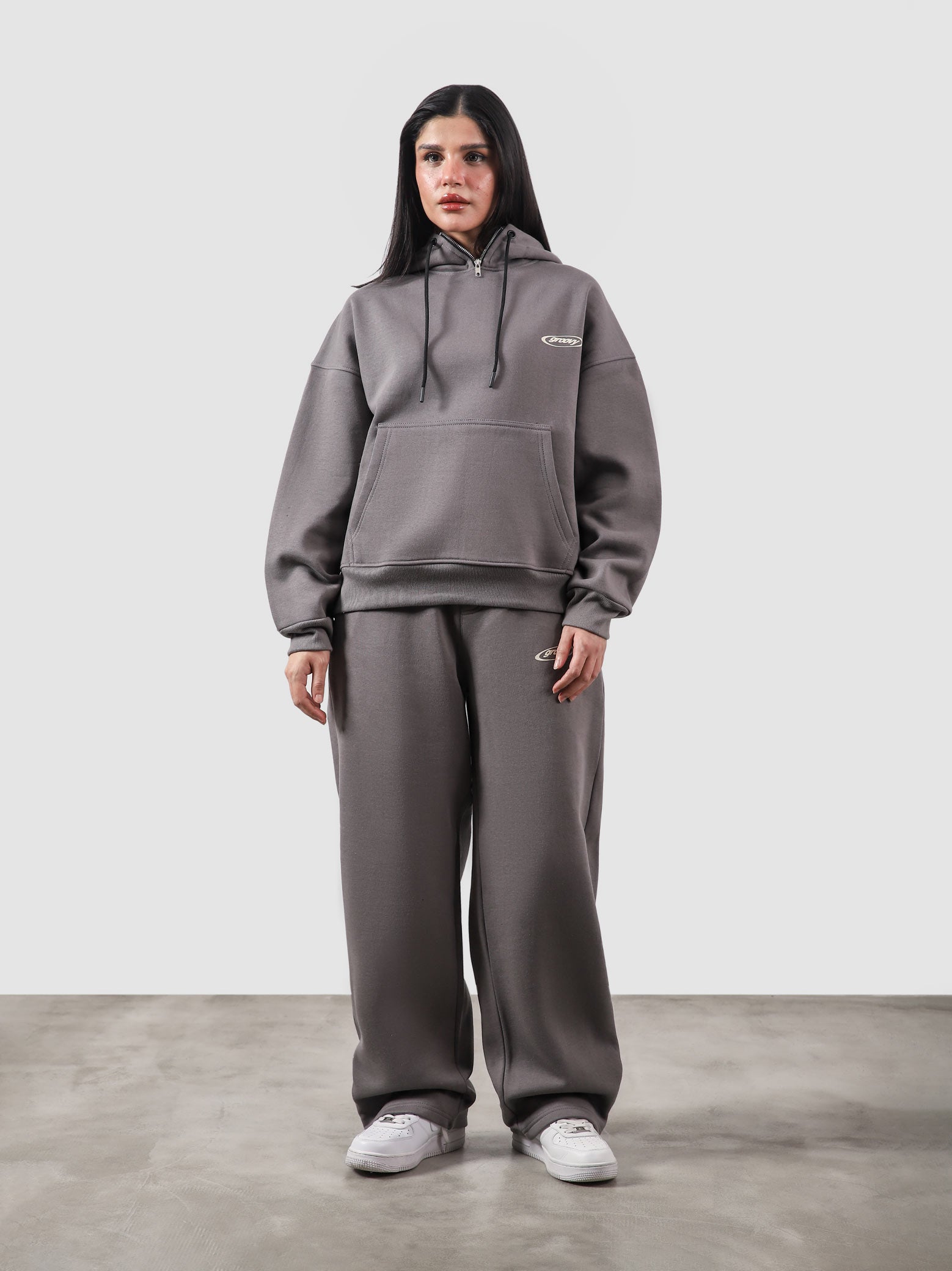 Utility Top granite grey male model full body front view oversized hoodie Pakistan – GROOVY