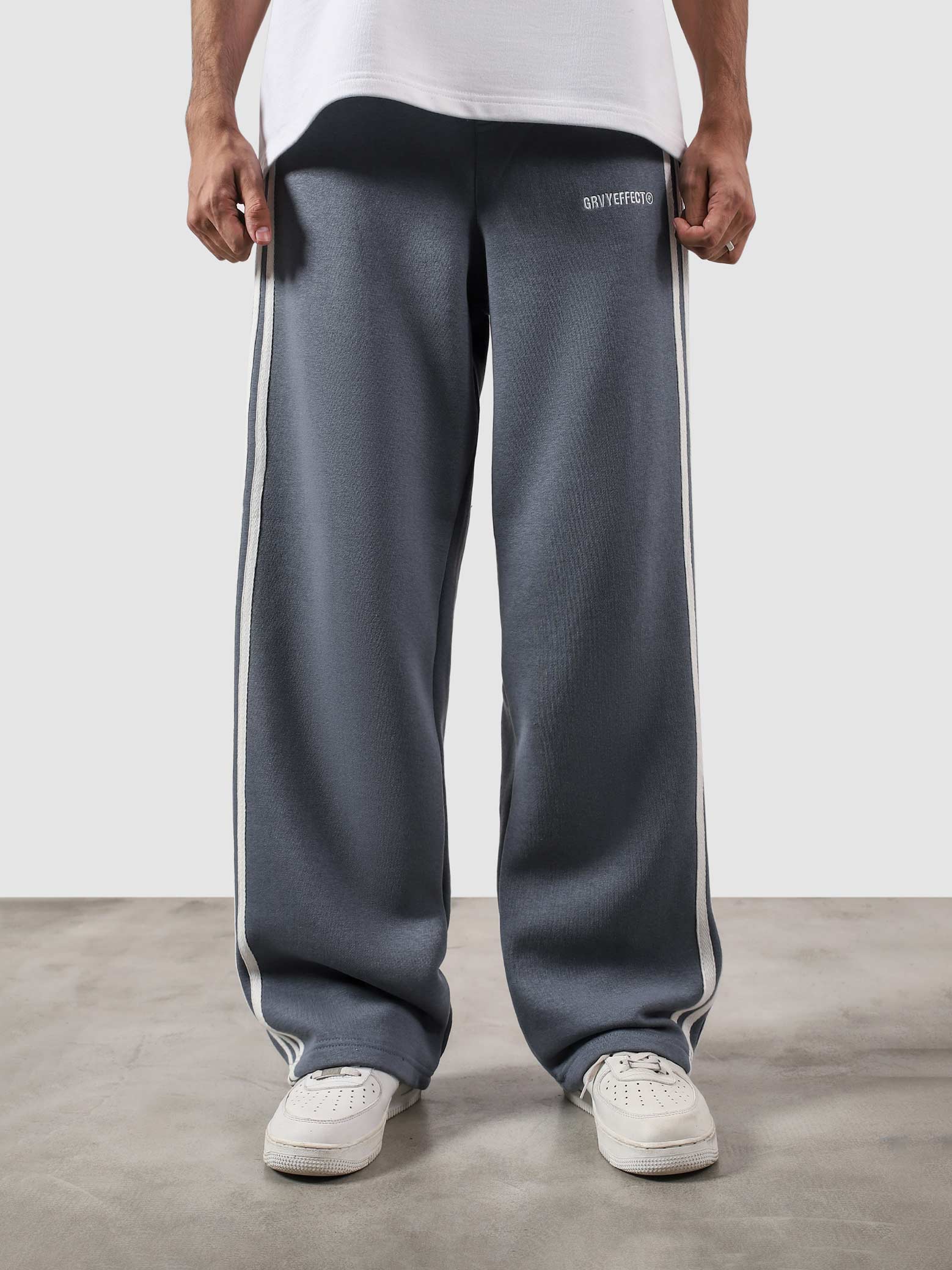 Heritage Pants frost blue male model full body front view contrast stripe Pakistan – GROOVY