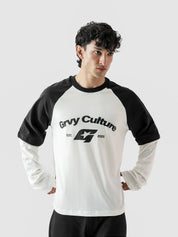 ROLLER TEE black white male model full body front view built-in layering Pakistan – GROOVY