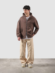 Maple brown essential zipper hoodie male model full body front view Pakistan – GROOVY