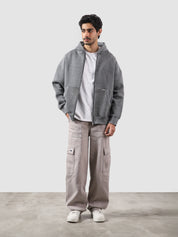Dark heather grey essential zipper hoodie male model full body front view Pakistan – GROOVY