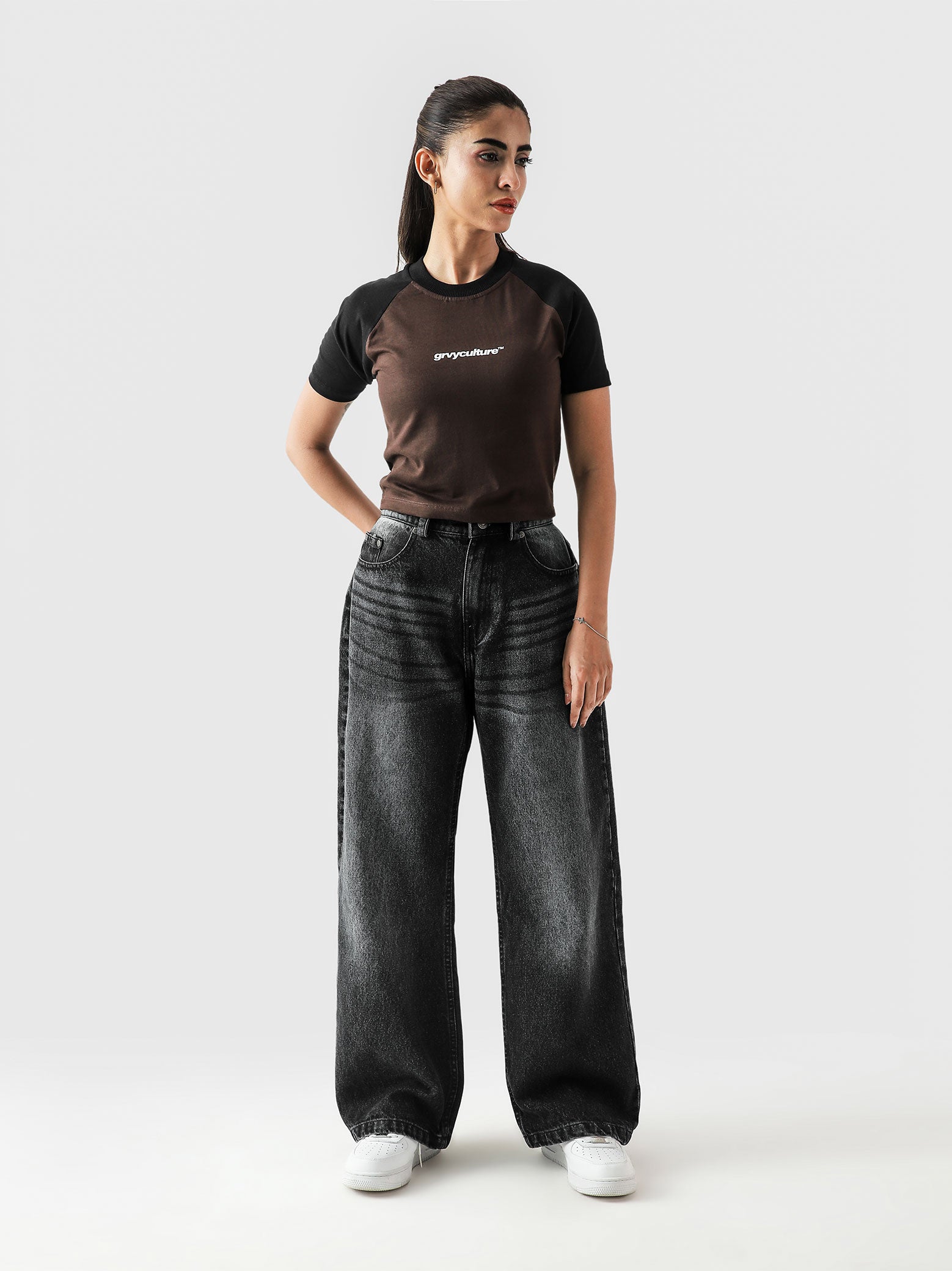 Rage denim washed black baggy jeans male model full body front view Pakistan – GROOVY