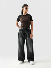 Rage denim washed black baggy jeans male model full body front view Pakistan – GROOVY