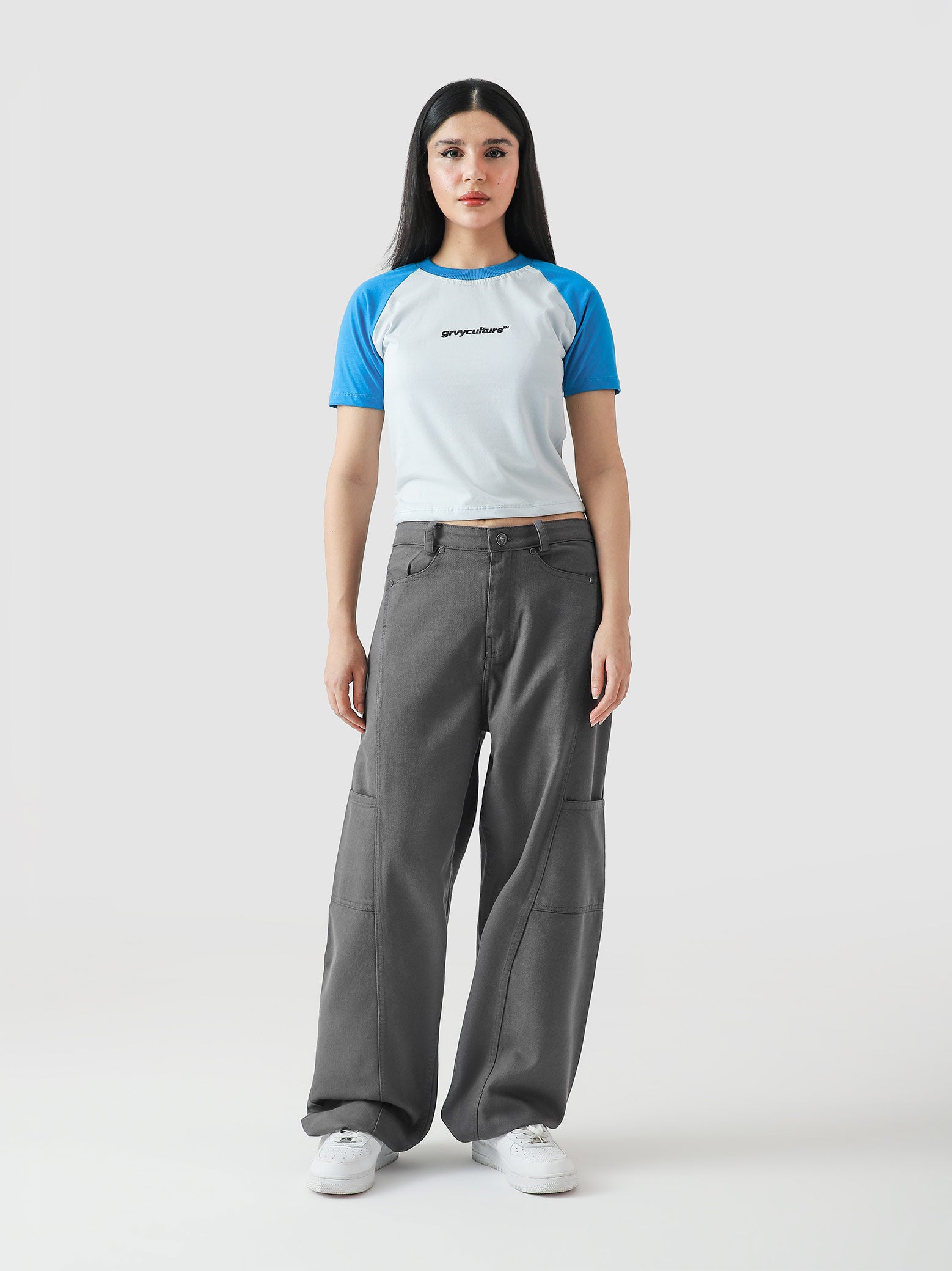 Electric blue babytee female model full body front view Pakistan – GROOVY