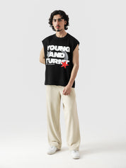 Young and Turnt Sando black sleeveless top male model full body front Pakistan – GROOVY