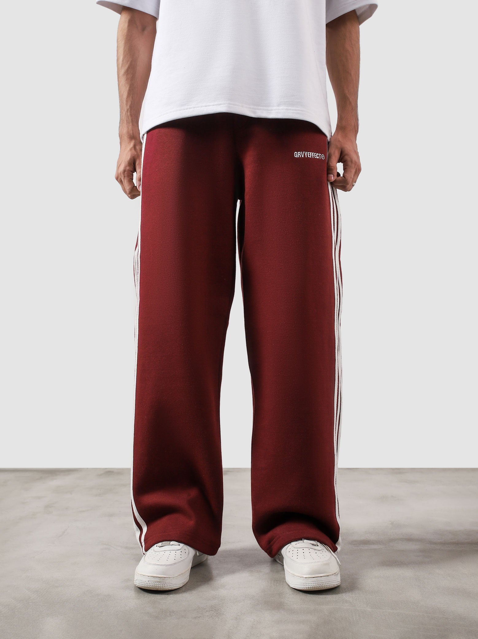 Heritage Pants wine red summer male model full body front view contrast stripe Pakistan – GROOVY
