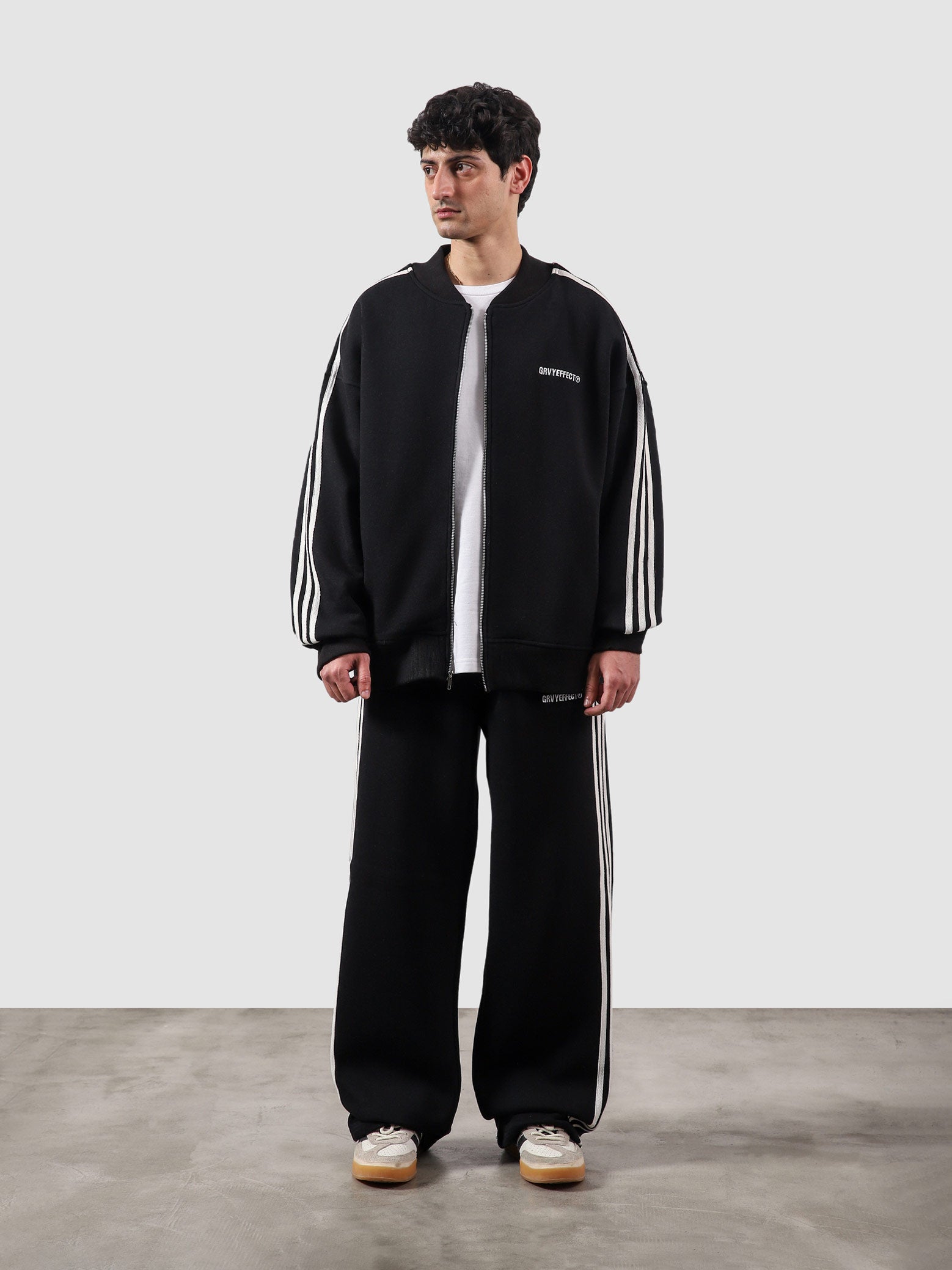 Heritage Top black male model full body front view track jacket contrast stripe Pakistan – GROOVY
