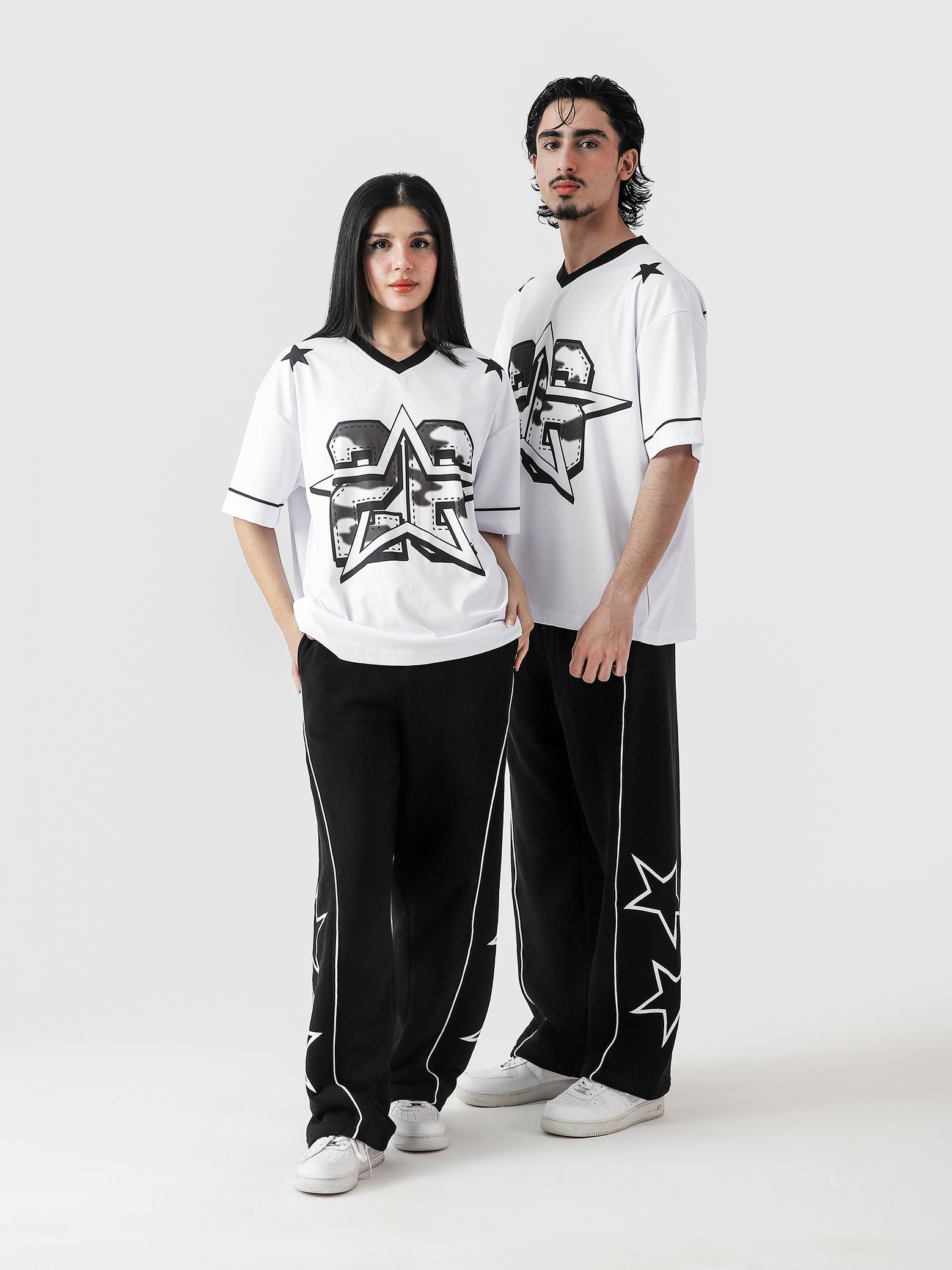 Star basketball jersey black white male model full body front view Pakistan – GROOVY