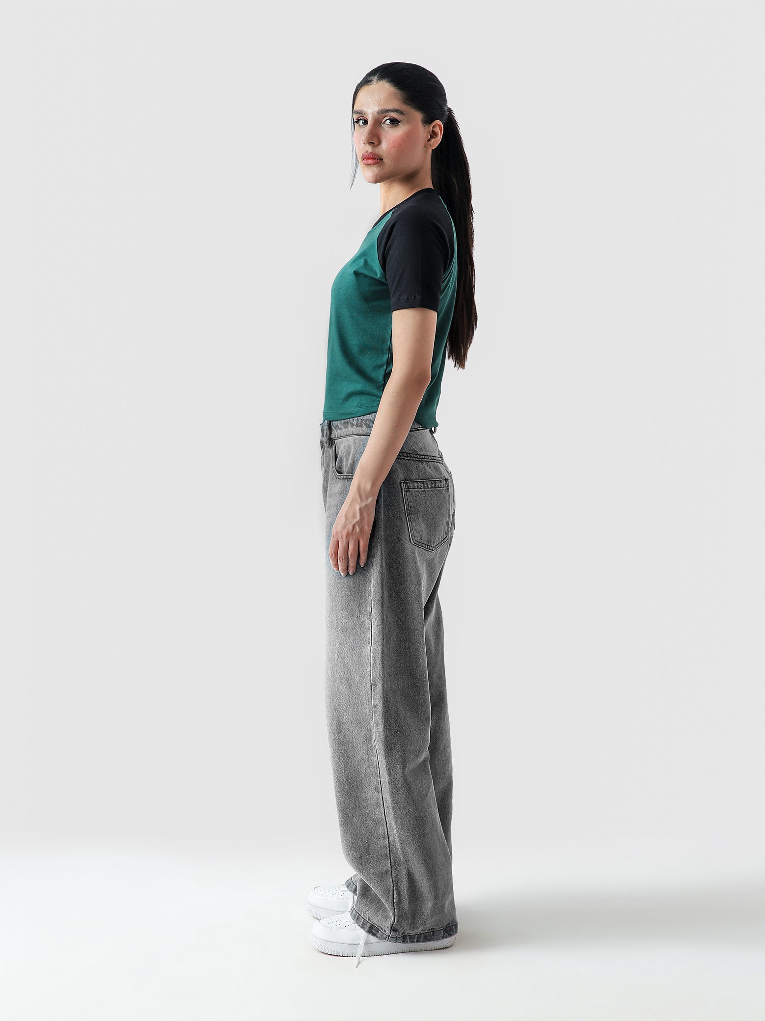 Green basic babytee female model full body front view Pakistan – GROOVY