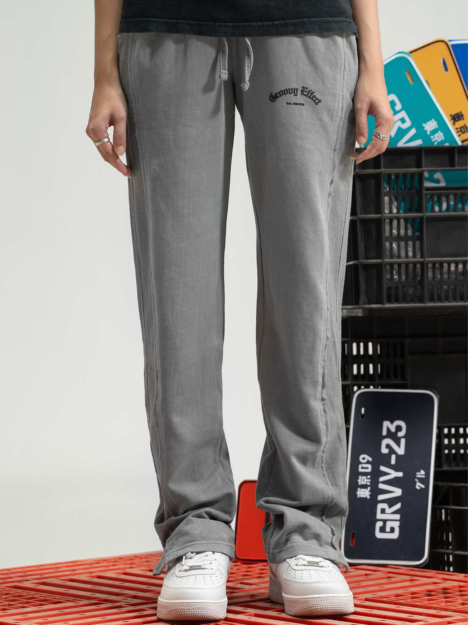 Light Grey Washed Trouser male model full body front view – GROOVY Pakistan