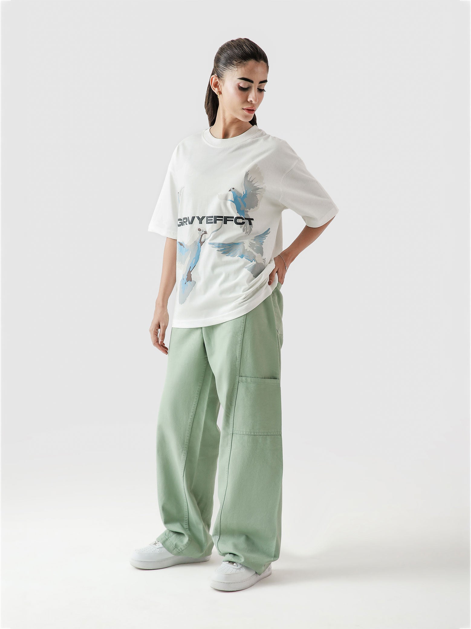 GRVYBirds puff printed tee male model full body front view Pakistan – GROOVY