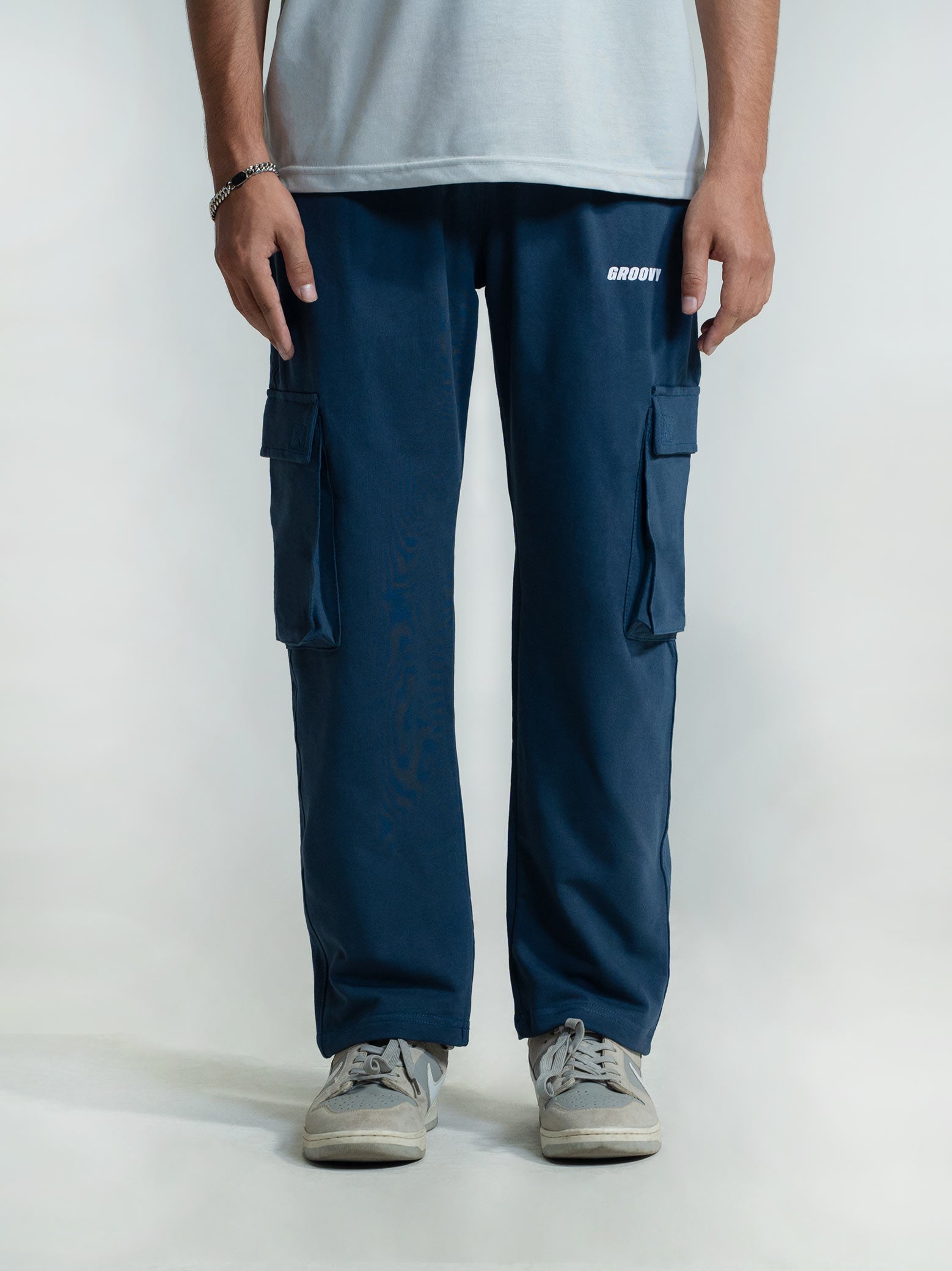 Deep Blue Cargo Trousers Flat Lay – GROOVY Pakistan