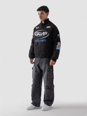 Racer jacket black male model full body front view moto outerwear Pakistan – GROOVY