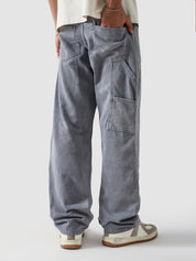 Light grey carpenter denim male model front view relaxed fit Pakistan – GROOVY