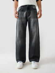Fade washed denim baggy jeans male model front view Pakistan – GROOVY