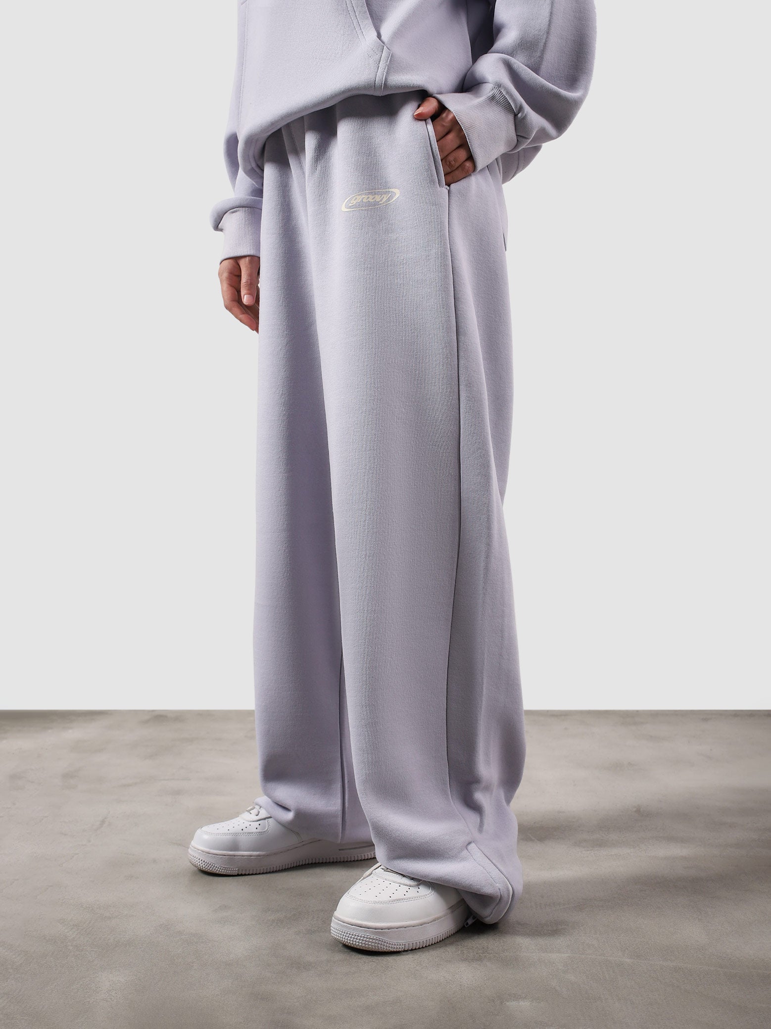 Utility Sweats lilac male model full body front view relaxed fit Pakistan – GROOVY