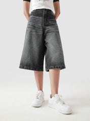 Jorts hard washed grey denim shorts male model outdoor lifestyle Pakistan – GROOVY