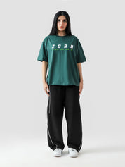 ZORO One Piece racing green oversized tee male model full body front view Pakistan – GROOVY
