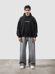 5 Way Stitch Hoodie male model full body front view structured stitching Pakistan – GROOVY