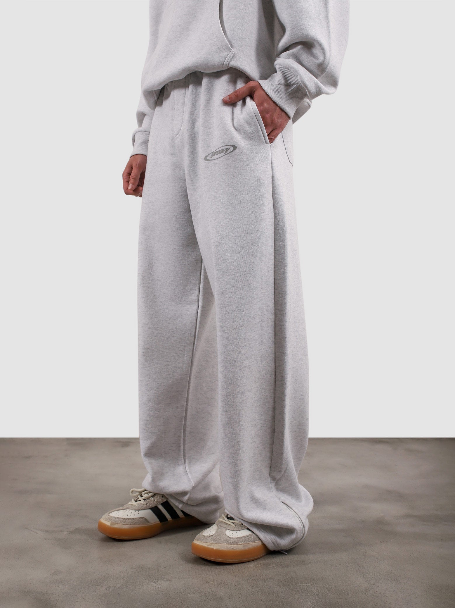 Utility Sweats arctyc white male model full body front view relaxed fit Pakistan – GROOVY