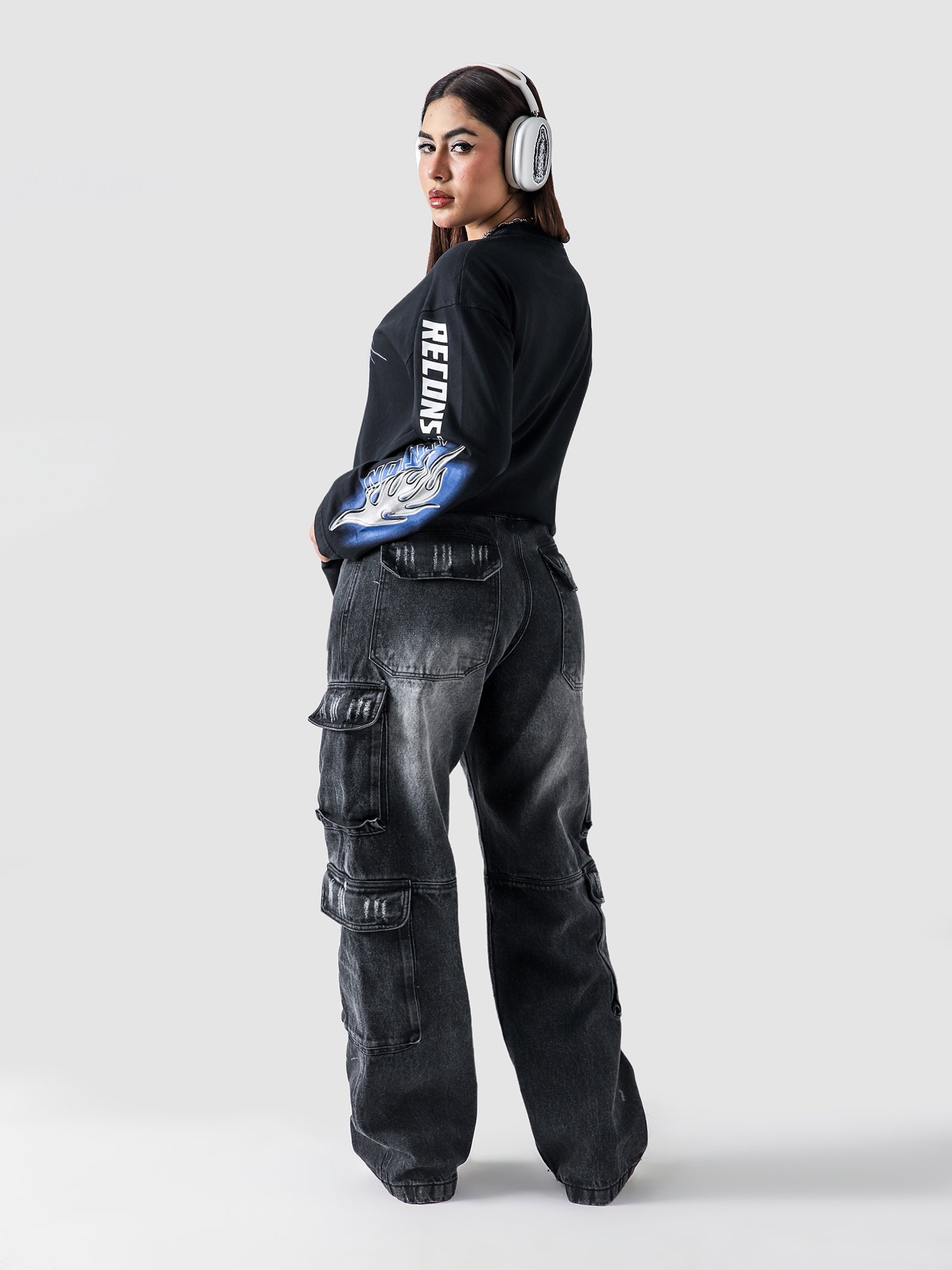 Project Rebirth denim flat lay product shot washed black Pakistan – GROOVY