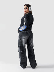 Project Rebirth denim flat lay product shot washed black Pakistan – GROOVY