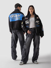 Racer jacket detail closeup moto collar zip front fleece Pakistan – GROOVY