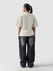 Cream Washed Blank Tee Male Model Full Body Front – GROOVY Pakistan