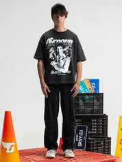 South Side tee female model front view black oversized graphic Pakistan – GROOVY