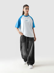CORE tees electric blue raglan male model full body front view Pakistan – GROOVY