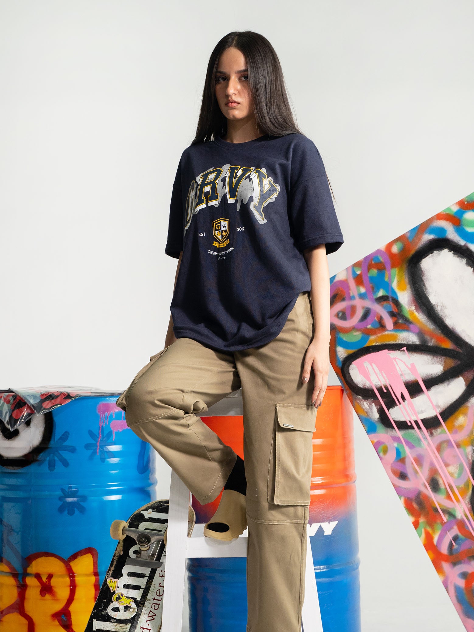 The Best Is Yet To Come tee male model back view navy blue graphic streetwear Pakistan – GROOVY