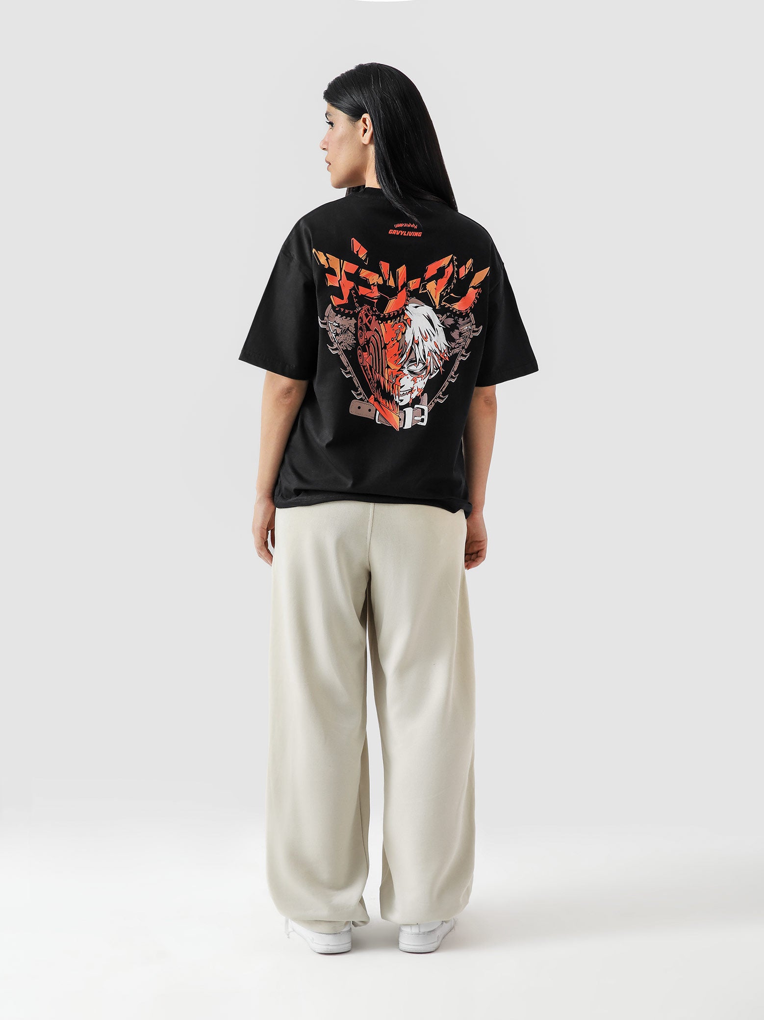 Chainsaw Man Denji anime tee male model back view graphic print Pakistan – GROOVY