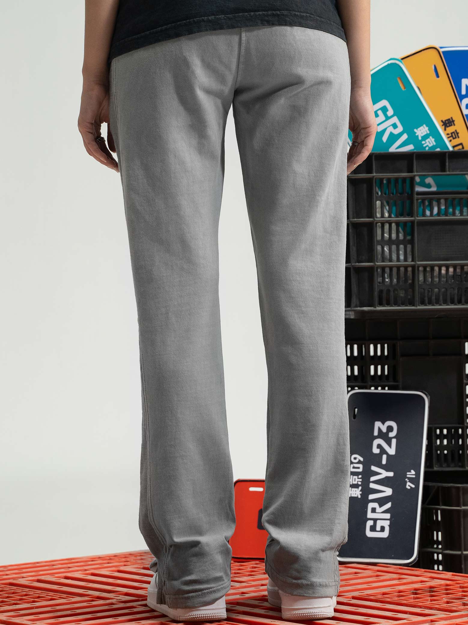 Light Grey Washed Trouser male model back view – GROOVY Pakistan