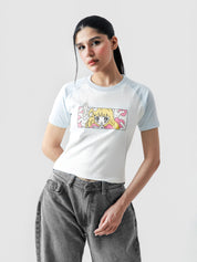 Anime Girl Baby Tee female model front view graphic Pakistan – GROOVY