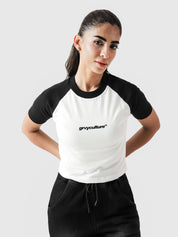 Black basic babytee female model front view Pakistan – GROOVY