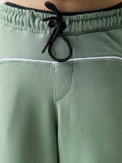 Piping trouser sage green male model back view wide leg contrast piping Pakistan – GROOVY